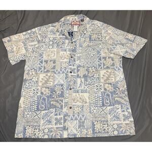 RJC Vintage Reverse Print Hawaiian Shirt Men’s XL Blue Aloha Patchwork